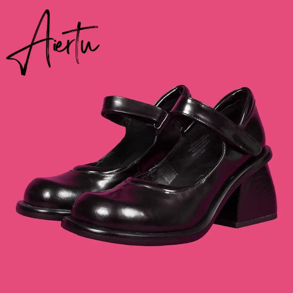 Aiertu Office Ladies Platform Round Toe High Heels Sandals Women Buckle Strappy Marry Janes Black JK Cosplay Goth Punk Summer Shoes Aiertu