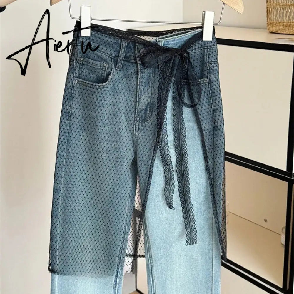 Aiertu  One Piece Korean Floral Embroidery Lace Layering Wearing Single Piece With Half Body Gauze Skirt Butt Curtain Inside Aiertu