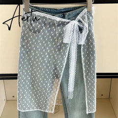 Aiertu  One Piece Korean Floral Embroidery Lace Layering Wearing Single Piece With Half Body Gauze Skirt Butt Curtain Inside Aiertu