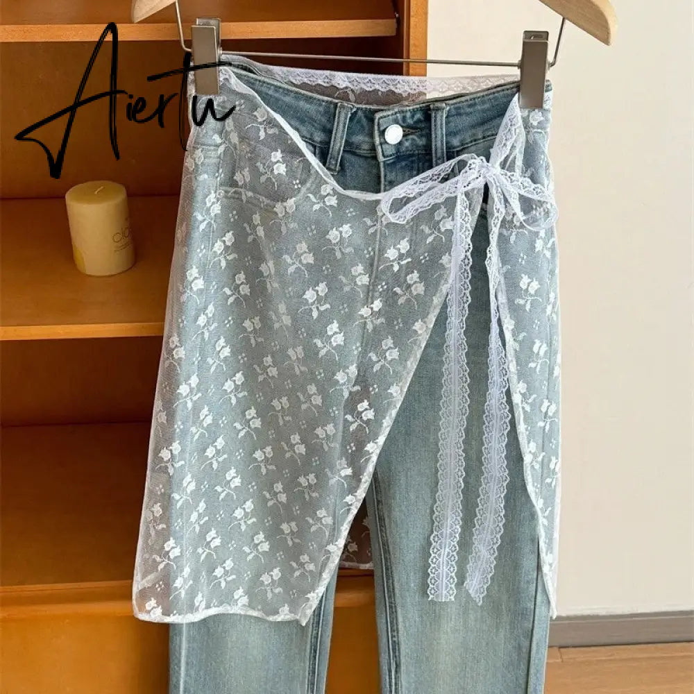 Aiertu  One Piece Korean Floral Embroidery Lace Layering Wearing Single Piece With Half Body Gauze Skirt Butt Curtain Inside Aiertu