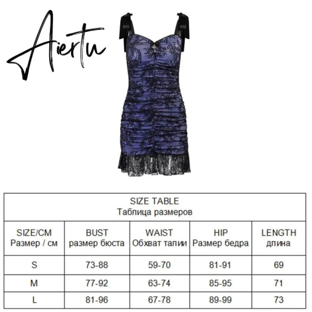 Aiertu Pastel Goth Lace Trim Short Dress Summer E-Girl Aesthetics V-Neck Straped Backless A-Line Dresses Y2K Streetwear Purple Aiertu