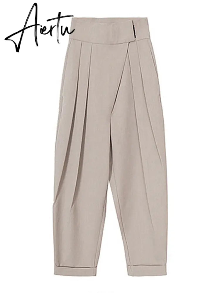 Aiertu  Patchwork Asymmetrical Wide Leg Pants For Women High Waist Black Loose Trousers Female Spring Clothing Style Aiertu