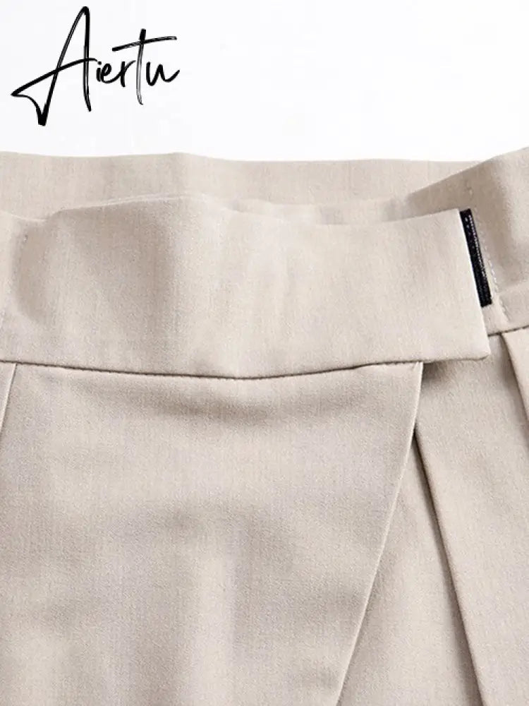 Aiertu  Patchwork Asymmetrical Wide Leg Pants For Women High Waist Black Loose Trousers Female Spring Clothing Style Aiertu
