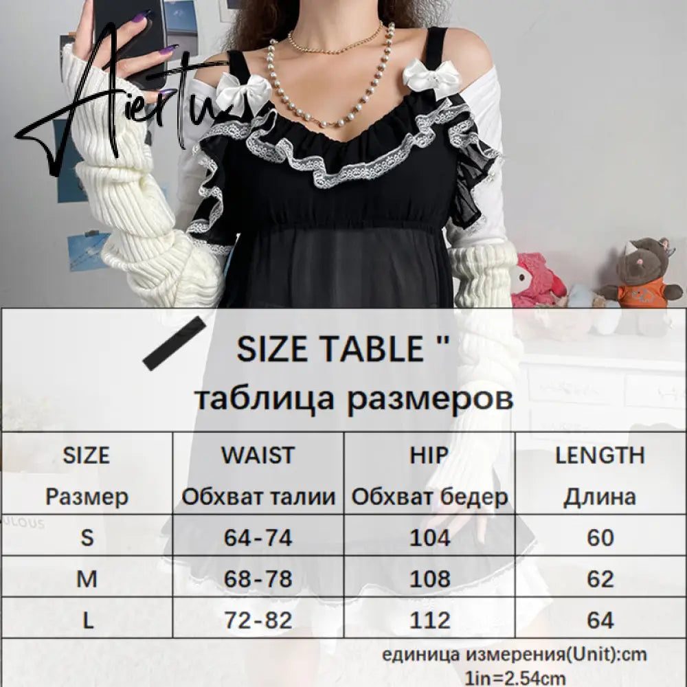 Aiertu Patchwork Lace Cute Y2K Chiffon Dresses Women Square Collar Elegant Grunge Fairycore Clothes Ruffles Short A Line Dress Aiertu