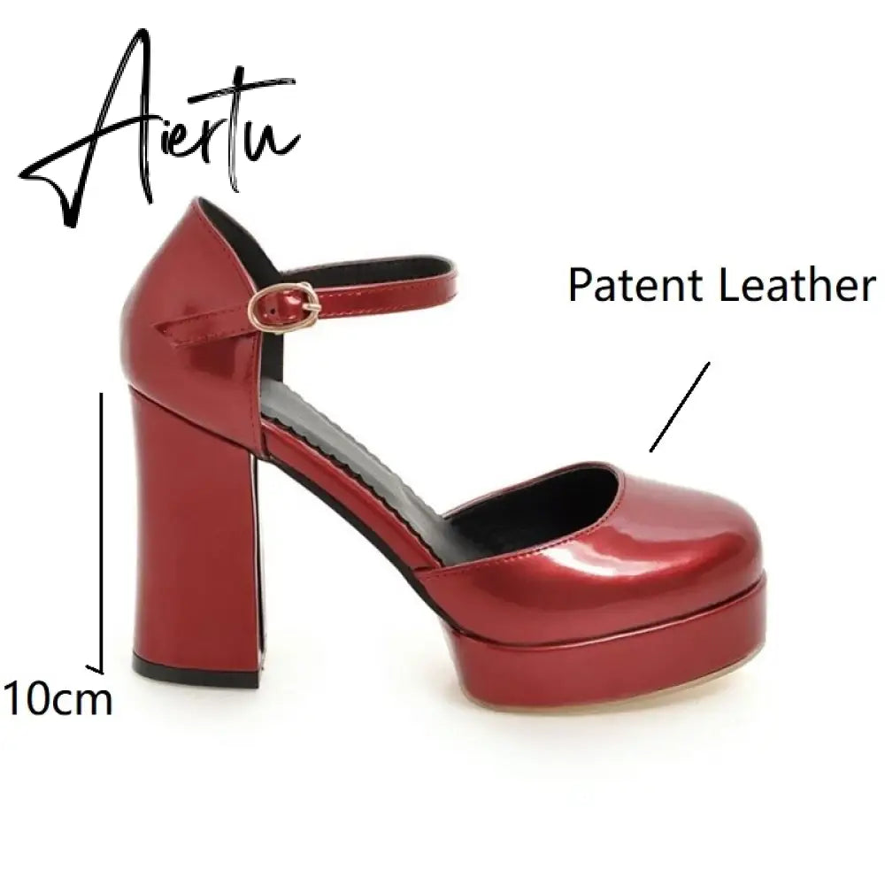 Aiertu  Patent PU Leather Gold Pumps for Ladies Big Plus Size Two-piece Style High-heeled Shoes Women Platform Pumps Aiertu