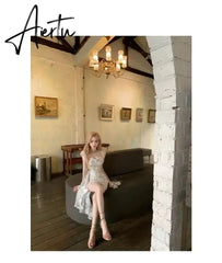 Aiertu Pieces of Super Immortal Giant Show Slim Sweetheart Blossom Falling Halo Dyed Printed Dress for Women's Summer New Rugged Irregular Aiertu