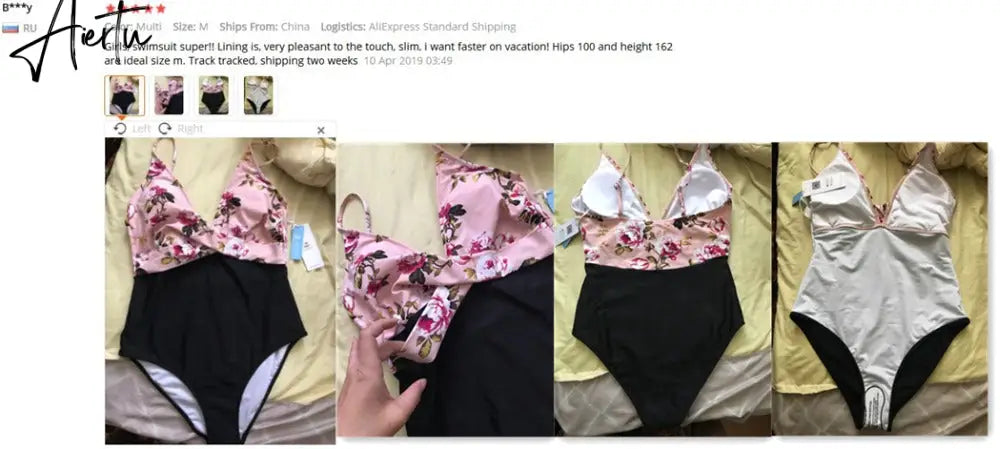 Aiertu Pink Floral One-Piece Swimsuit Women High Leg Cut Sexy Monokini Bathing Suits New Girls Beach Bathing Suit Swimwear Aiertu