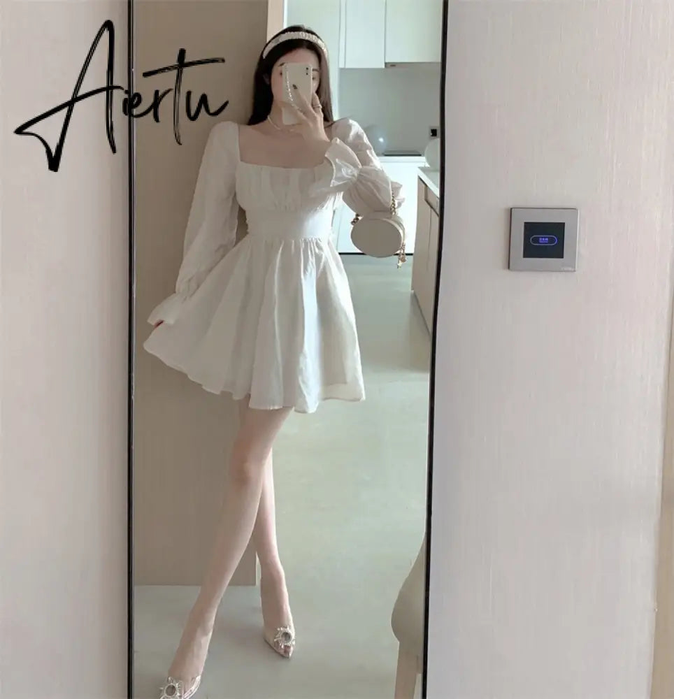 Aiertu  Pink Sweet Elegant Princess Dress Women Casual Korean Slim Long Sleeve Fairy Dress Female Backless Design Vintage Dress New Aiertu