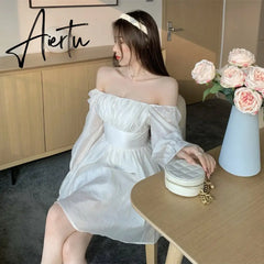 Aiertu  Pink Sweet Elegant Princess Dress Women Casual Korean Slim Long Sleeve Fairy Dress Female Backless Design Vintage Dress New Aiertu