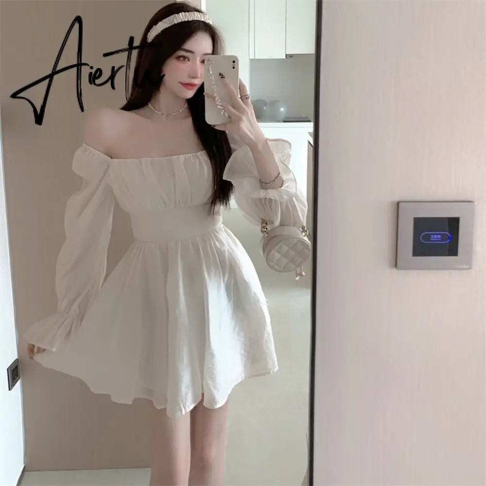 Aiertu  Pink Sweet Elegant Princess Dress Women Casual Korean Slim Long Sleeve Fairy Dress Female Backless Design Vintage Dress New Aiertu