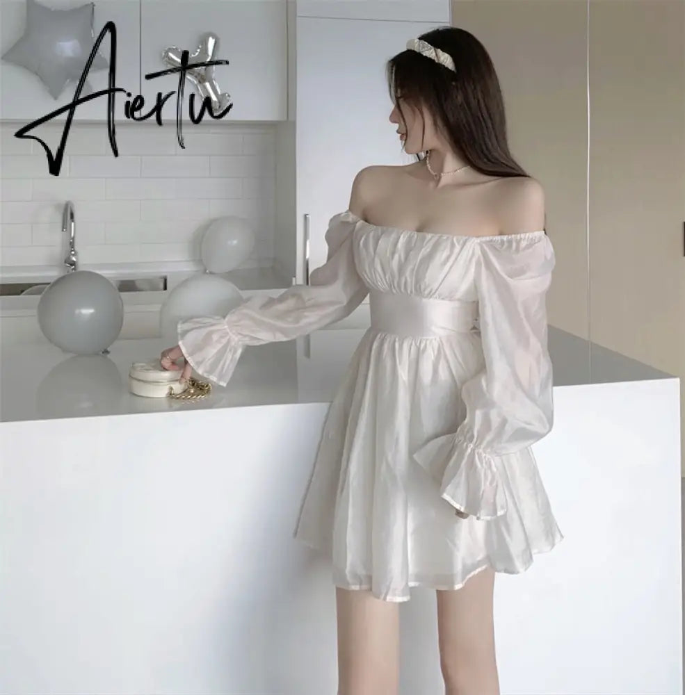 Aiertu  Pink Sweet Elegant Princess Dress Women Casual Korean Slim Long Sleeve Fairy Dress Female Backless Design Vintage Dress New Aiertu