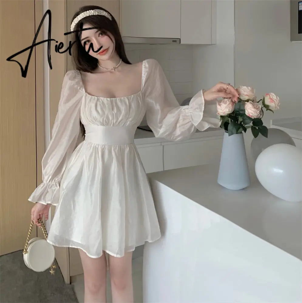 Aiertu  Pink Sweet Elegant Princess Dress Women Casual Korean Slim Long Sleeve Fairy Dress Female Backless Design Vintage Dress New Aiertu