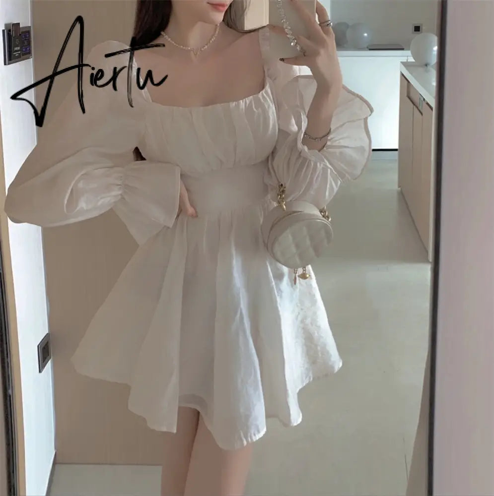 Aiertu  Pink Sweet Elegant Princess Dress Women Casual Korean Slim Long Sleeve Fairy Dress Female Backless Design Vintage Dress New Aiertu