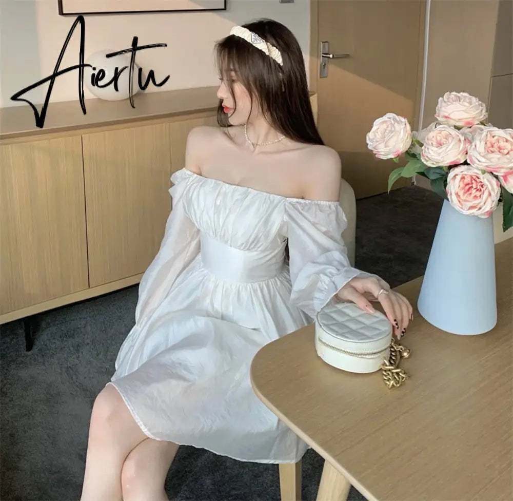 Aiertu  Pink Sweet Elegant Princess Dress Women Casual Korean Slim Long Sleeve Fairy Dress Female Backless Design Vintage Dress New Aiertu