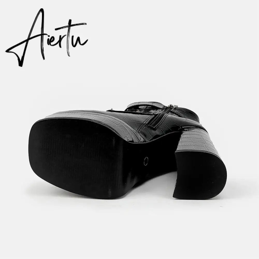 Aiertu  Platform Ankle Boots For Women Lace Up Brand New Chunky Heel Fashion Sexy High Quality Shoes Buckle Autumn Popular New Aiertu