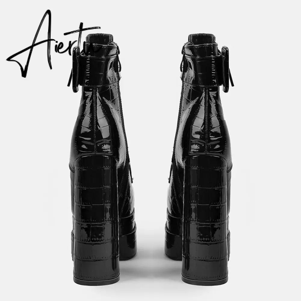 Aiertu  Platform Ankle Boots For Women Lace Up Brand New Chunky Heel Fashion Sexy High Quality Shoes Buckle Autumn Popular New Aiertu