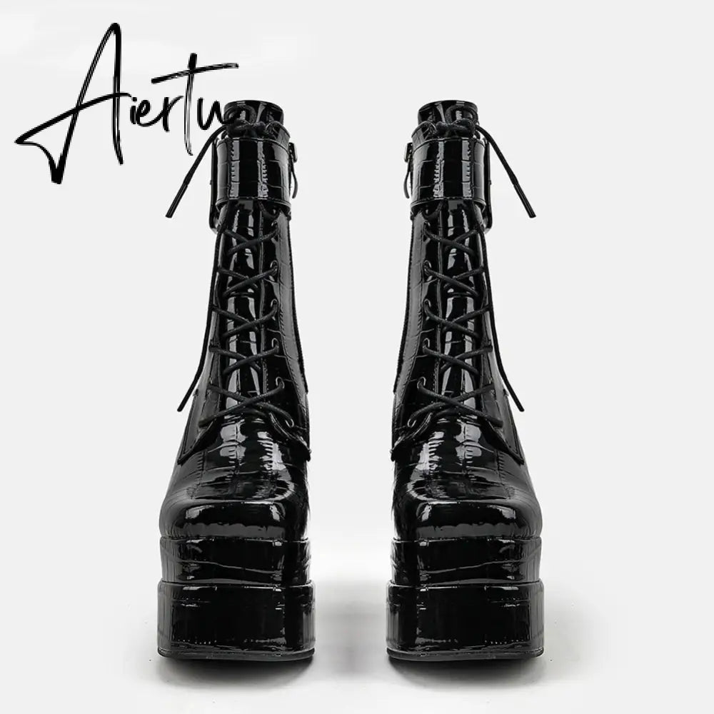 Aiertu  Platform Ankle Boots For Women Lace Up Brand New Chunky Heel Fashion Sexy High Quality Shoes Buckle Autumn Popular New Aiertu