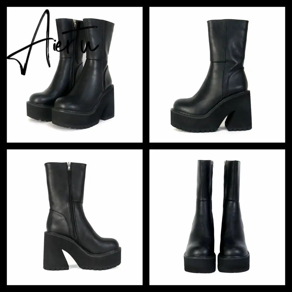 Aiertu Platform Ankle Boots Shoes For Women Goth Gothic Fashion Mid Calf Ankle Women's Boots Female  Winter Brand INS Free Shipping Aiertu