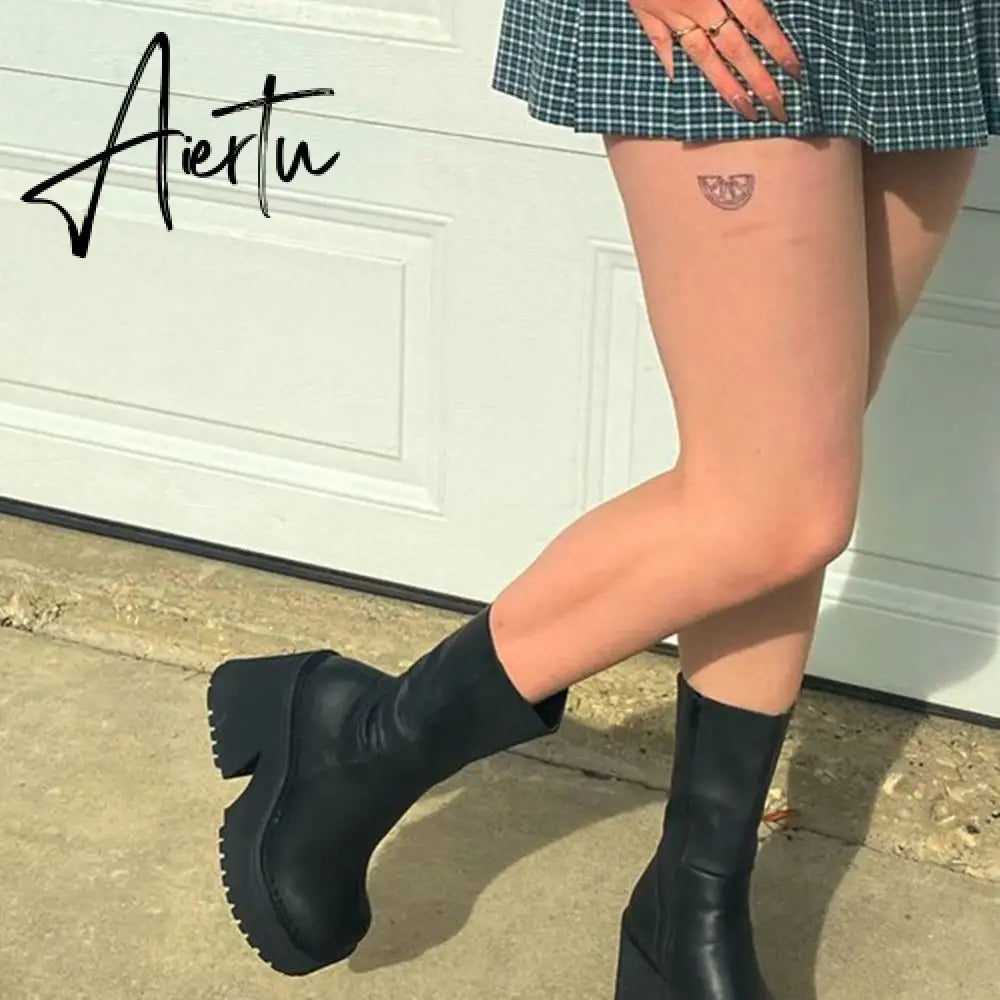 Aiertu Platform Ankle Boots Shoes For Women Goth Gothic Fashion Mid Calf Ankle Women's Boots Female  Winter Brand INS Free Shipping Aiertu