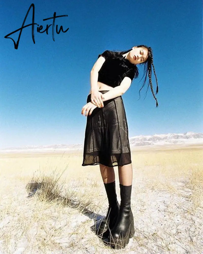 Aiertu Platform Ankle Boots Shoes For Women Goth Gothic Fashion Mid Calf Ankle Women's Boots Female  Winter Brand INS Free Shipping Aiertu