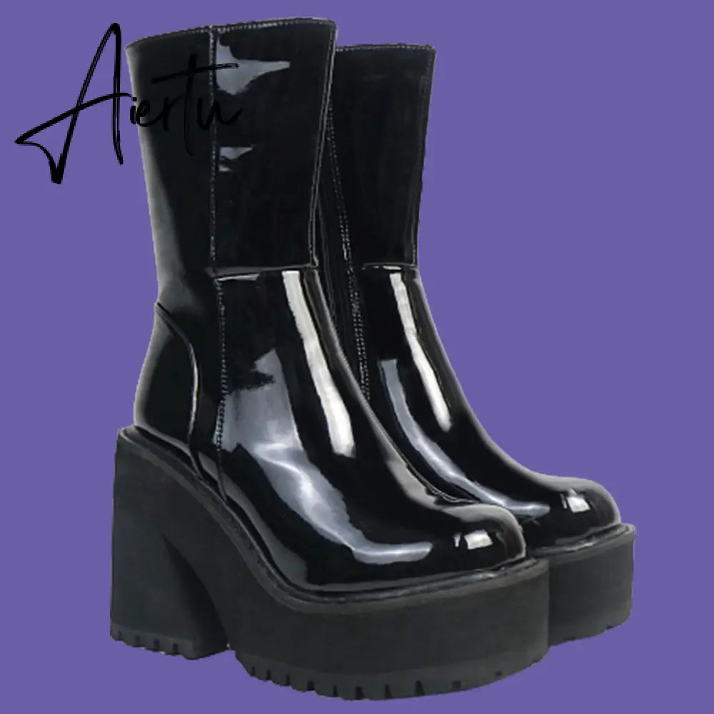 Aiertu Platform Ankle Boots Shoes For Women Goth Gothic Fashion Mid Calf Ankle Women's Boots Female  Winter Brand INS Free Shipping Aiertu