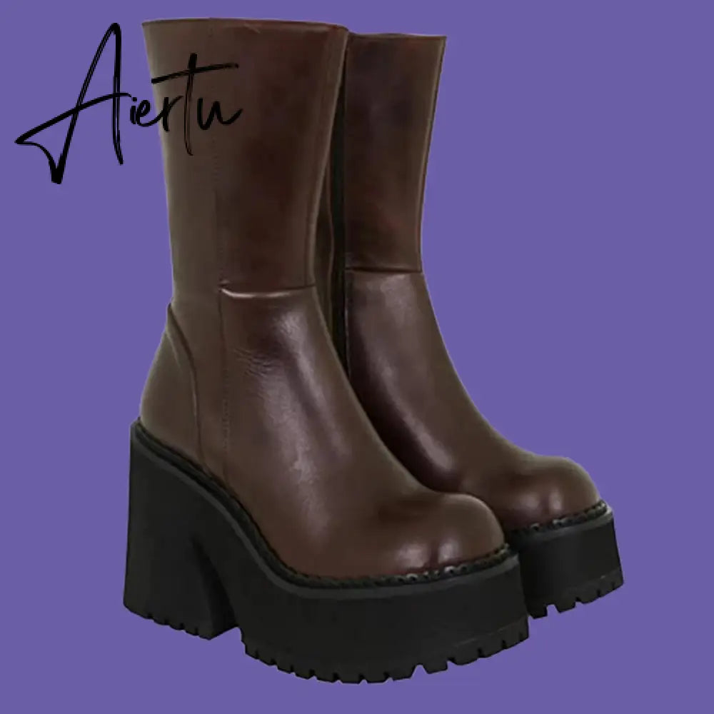 Aiertu Platform Ankle Boots Shoes For Women Goth Gothic Fashion Mid Calf Ankle Women's Boots Female  Winter Brand INS Free Shipping Aiertu