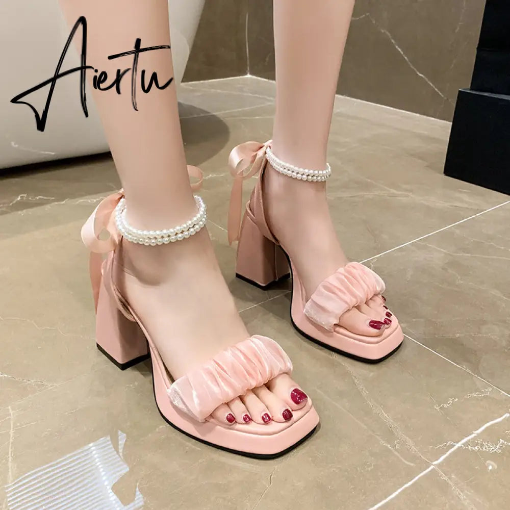 Aiertu Platform Mary Janes Women Lolita Shoes High Heels Party Shoes  Summer Sandals New Brand Chunky Pearl Pumps Ladies Zapatos Aiertu