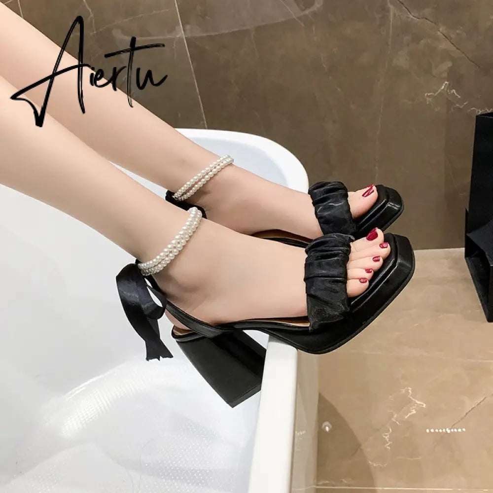 Aiertu Platform Mary Janes Women Lolita Shoes High Heels Party Shoes  Summer Sandals New Brand Chunky Pearl Pumps Ladies Zapatos Aiertu
