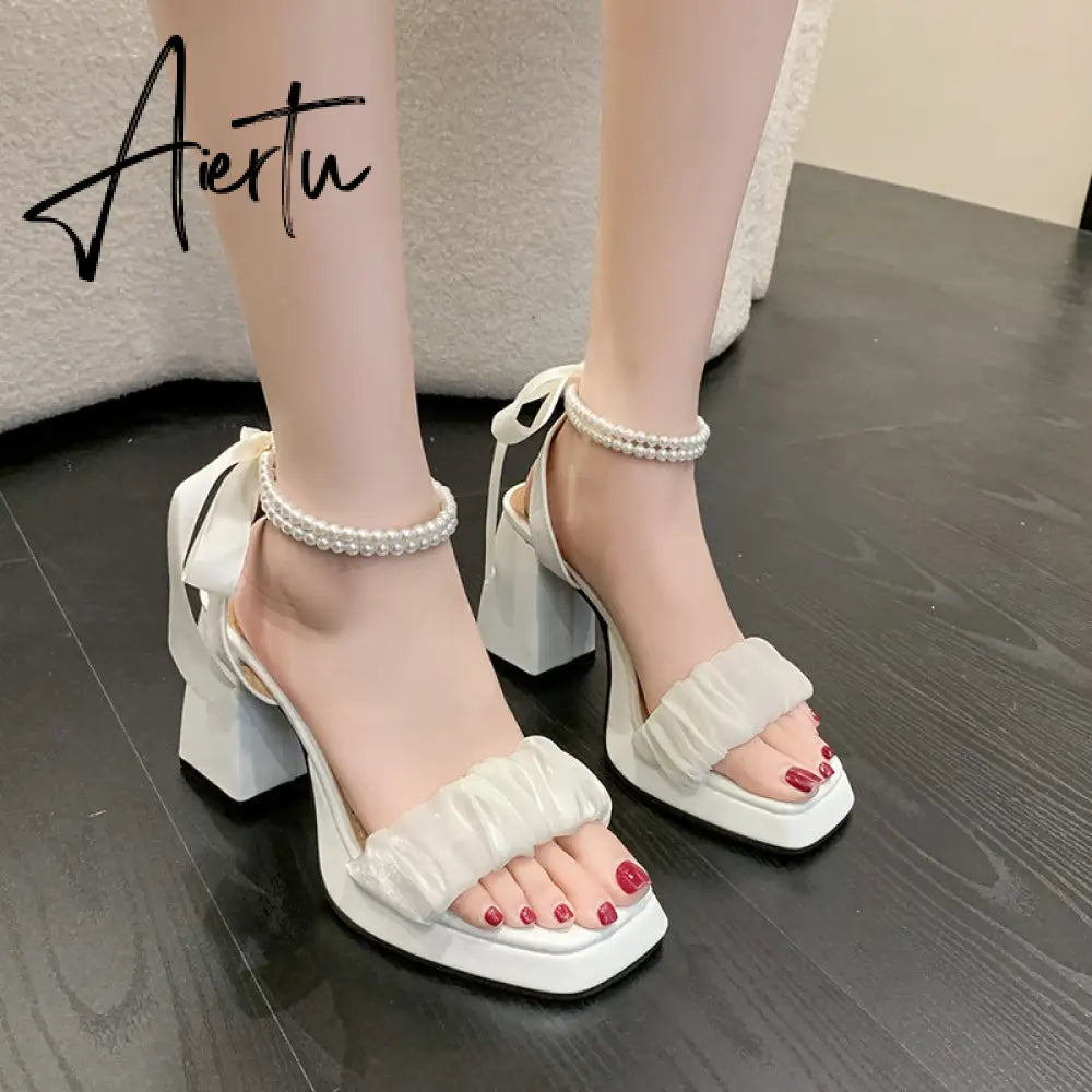 Aiertu Platform Mary Janes Women Lolita Shoes High Heels Party Shoes  Summer Sandals New Brand Chunky Pearl Pumps Ladies Zapatos Aiertu