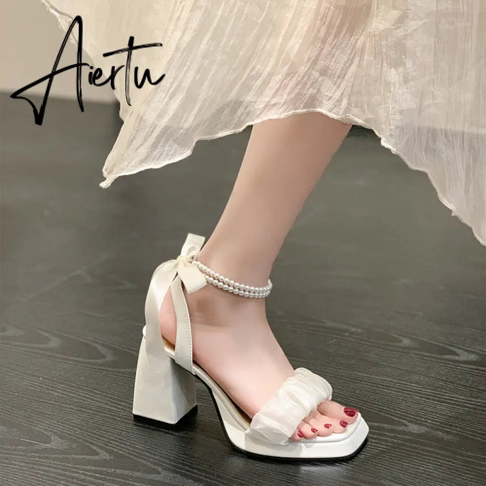 Aiertu Platform Mary Janes Women Lolita Shoes High Heels Party Shoes  Summer Sandals New Brand Chunky Pearl Pumps Ladies Zapatos Aiertu