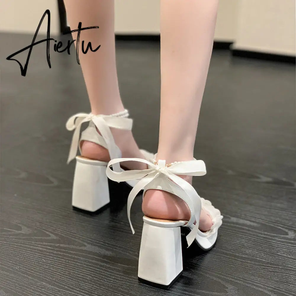 Aiertu Platform Mary Janes Women Lolita Shoes High Heels Party Shoes  Summer Sandals New Brand Chunky Pearl Pumps Ladies Zapatos Aiertu