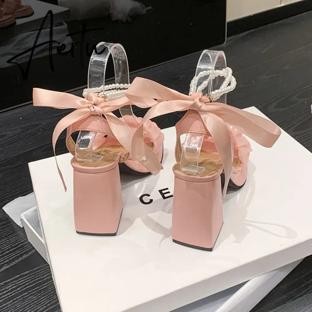 Aiertu Platform Mary Janes Women Lolita Shoes High Heels Party Shoes  Summer Sandals New Brand Chunky Pearl Pumps Ladies Zapatos Aiertu