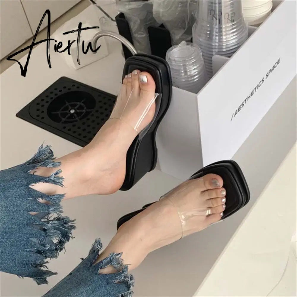 Aiertu Platform Plus Size Women Shoes New Sexy Transparent High-heeled Female Summer Sandals Colorful Sole Sandalias Mujer Aiertu