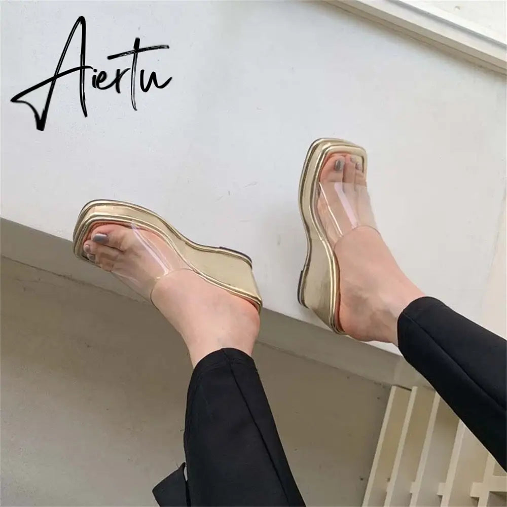 Aiertu Platform Plus Size Women Shoes New Sexy Transparent High-heeled Female Summer Sandals Colorful Sole Sandalias Mujer Aiertu