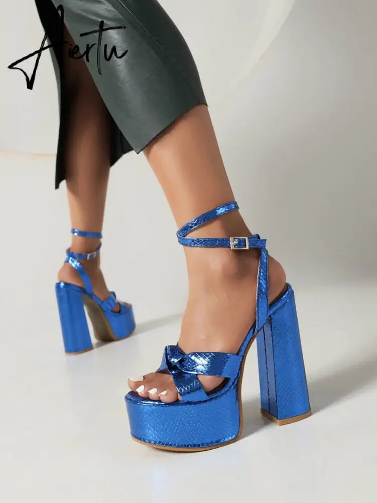 Aiertu Platform Sandals For Women Summer Gold Bow Knot High Block Heel Fashion Sexy Luxury Brand New Shoes Trendy Ankle Strap Aiertu