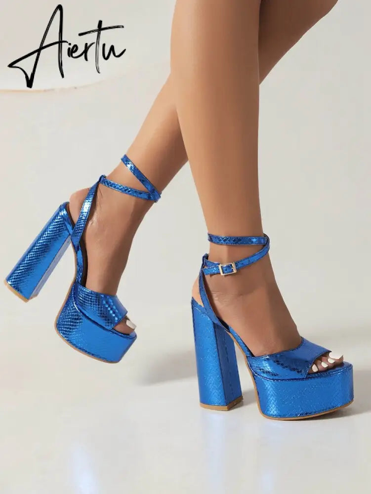 Aiertu Platform Sandals For Women Summer Gold Bow Knot High Block Heel Fashion Sexy Luxury Brand New Shoes Trendy Ankle Strap Aiertu