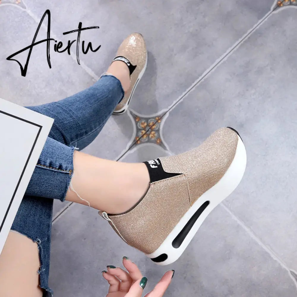 Aiertu platform shoes Flat Shoes women Slip On Casual Platform Shoes women winter women's casual shoes leather shoes slip on sneakers Aiertu