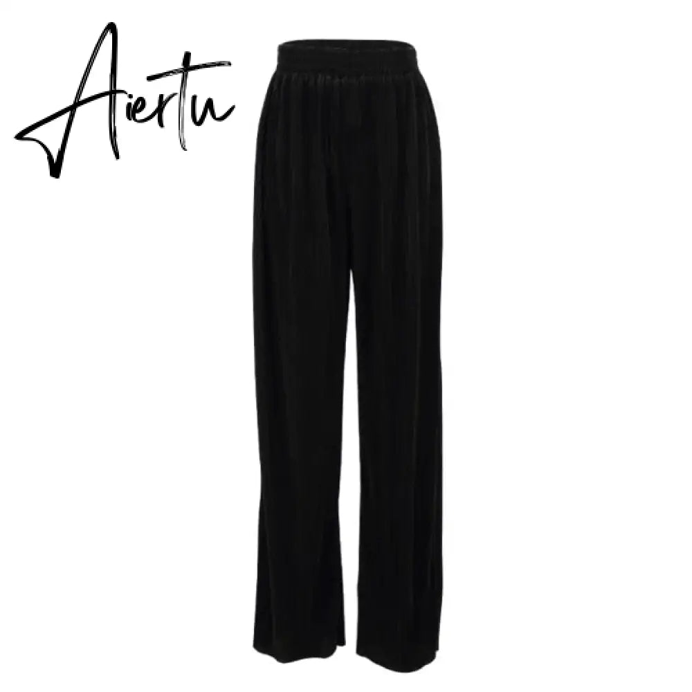 Aiertu Pleated Wide Leg Pants Womens Pants Fashion  Casual Loose Trousers Office Lady Elegant Long Palazzo Pants Aiertu