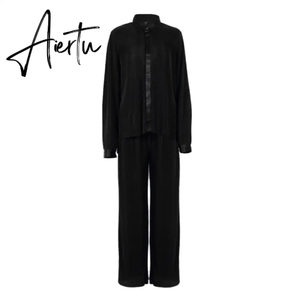 Aiertu Pleated Wide Leg Pants Womens Pants Fashion  Casual Loose Trousers Office Lady Elegant Long Palazzo Pants Aiertu