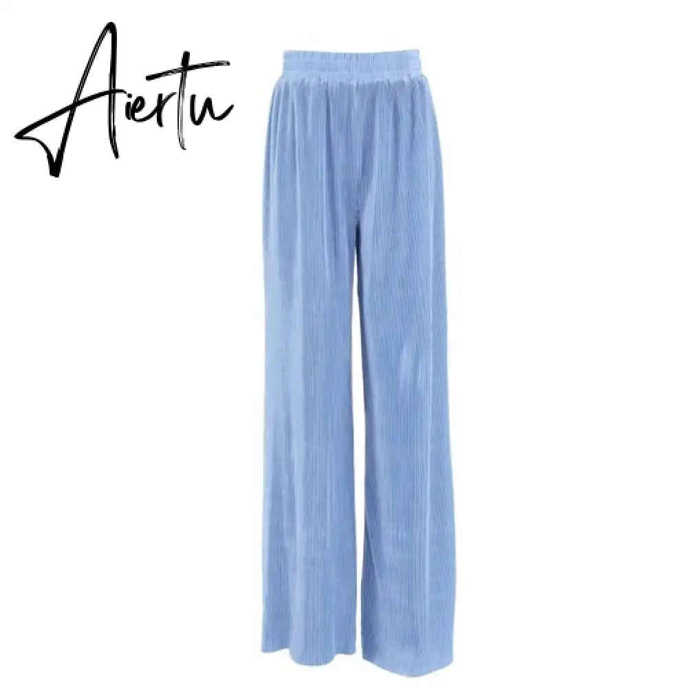 Aiertu Pleated Wide Leg Pants Womens Pants Fashion  Casual Loose Trousers Office Lady Elegant Long Palazzo Pants Aiertu