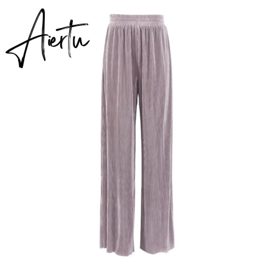 Aiertu Pleated Wide Leg Pants Womens Pants Fashion  Casual Loose Trousers Office Lady Elegant Long Palazzo Pants Aiertu