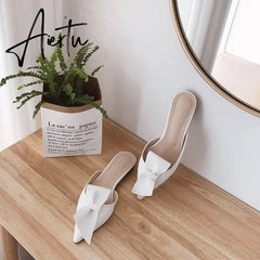 Aiertu  Pointed flat bow slippers women summer wear Baotou half slippers new fashion lazy sandals women's shoes Aiertu