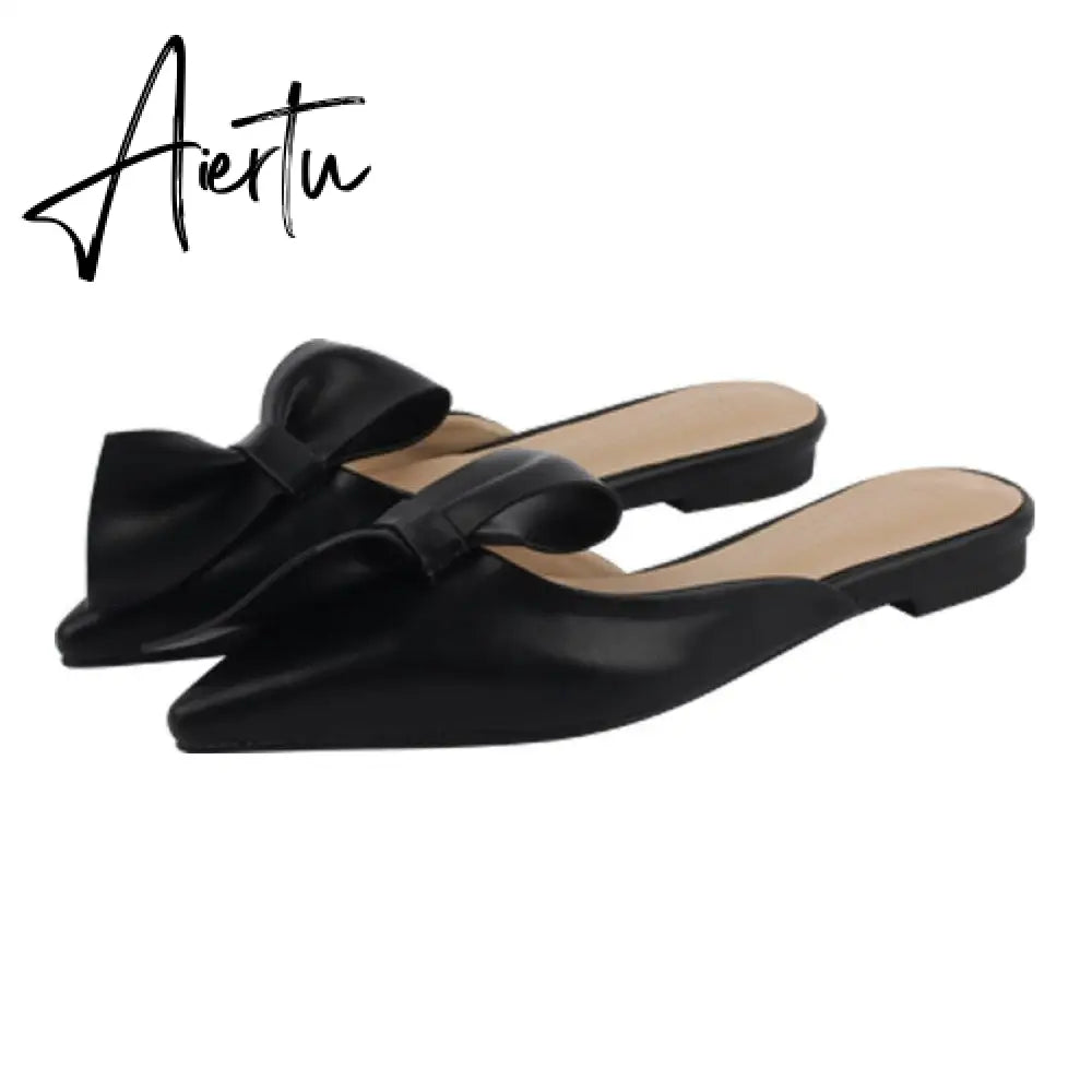 Aiertu  Pointed flat bow slippers women summer wear Baotou half slippers new fashion lazy sandals women's shoes Aiertu