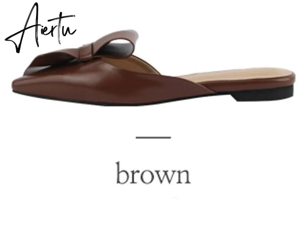 Aiertu  Pointed flat bow slippers women summer wear Baotou half slippers new fashion lazy sandals women's shoes Aiertu