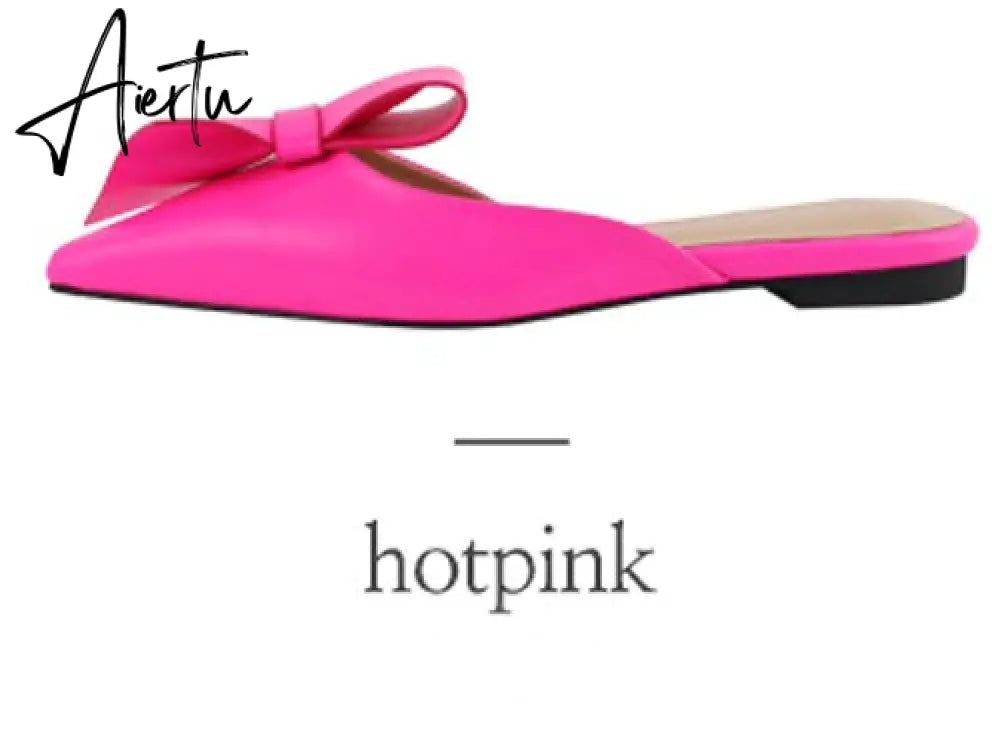 Aiertu  Pointed flat bow slippers women summer wear Baotou half slippers new fashion lazy sandals women's shoes Aiertu