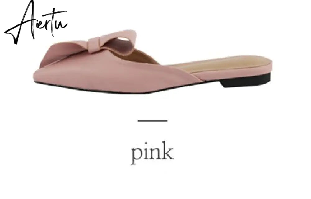 Aiertu  Pointed flat bow slippers women summer wear Baotou half slippers new fashion lazy sandals women's shoes Aiertu