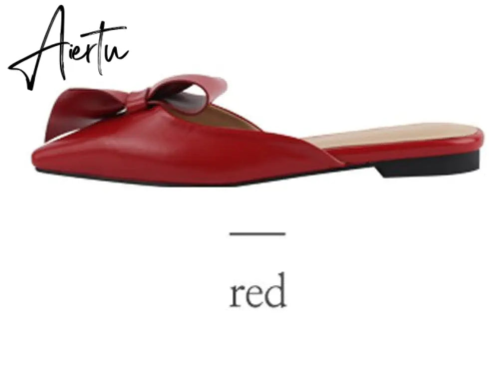 Aiertu  Pointed flat bow slippers women summer wear Baotou half slippers new fashion lazy sandals women's shoes Aiertu