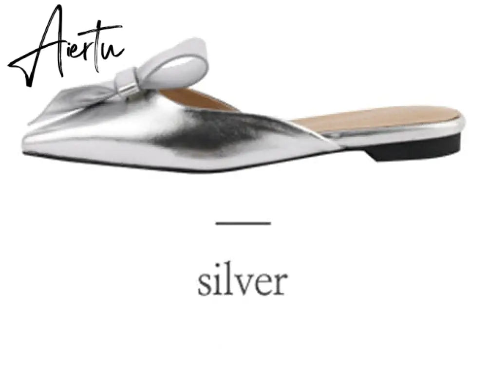Aiertu  Pointed flat bow slippers women summer wear Baotou half slippers new fashion lazy sandals women's shoes Aiertu