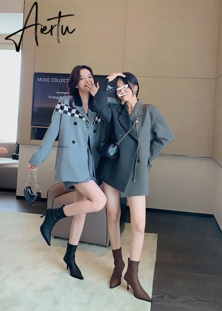 Aiertu Pointed Toe Women Stretch Booties Sock Boots Black Brown Khaki Gray Shoes Thin High Heels Back Zipper Fashion Party Pumps Dress Aiertu