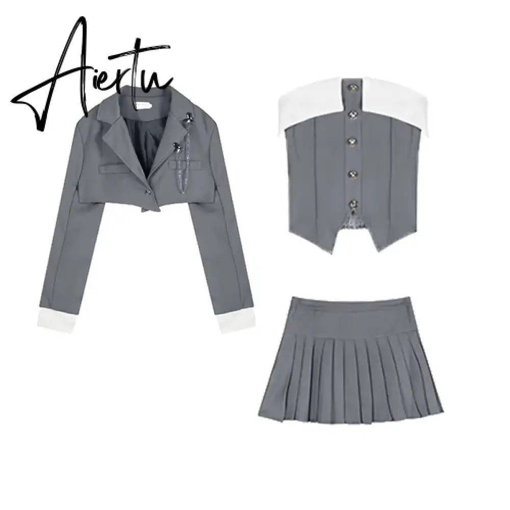 Aiertu Preppy Style Elegant 3 Piece Set Women Chic Patchwork Casual Blazer Skirt Suit Female Korean Fashion Design Sweet Sets 2024 New Aiertu